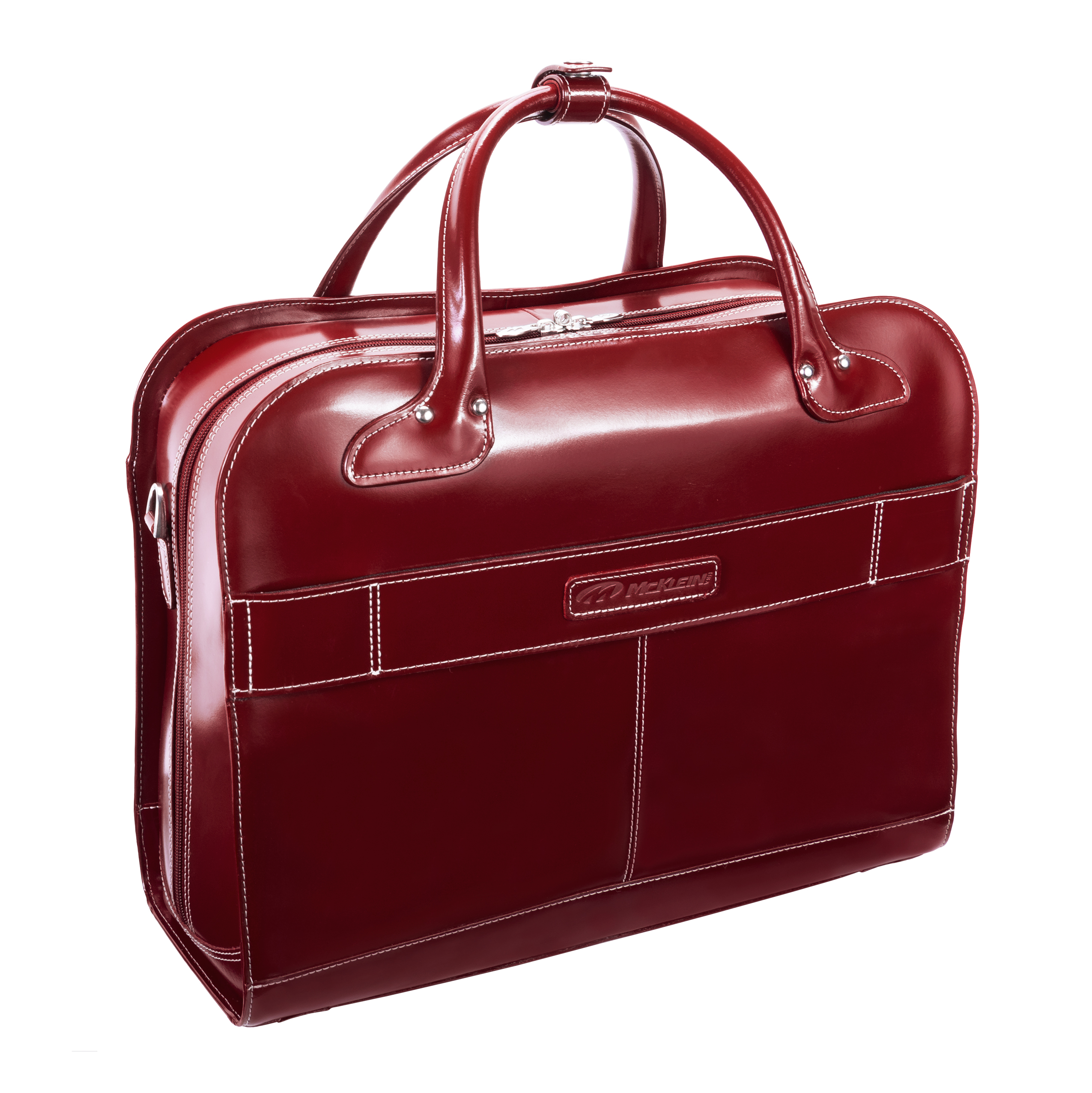 McKlein Lakewood Leather Briefcase on Wheels Red