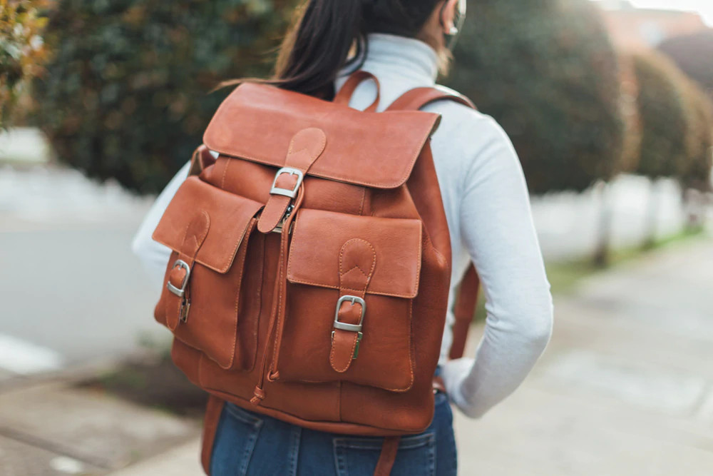 Piel Leather Large Buckle-Flap Backpack 9726 Large Leather