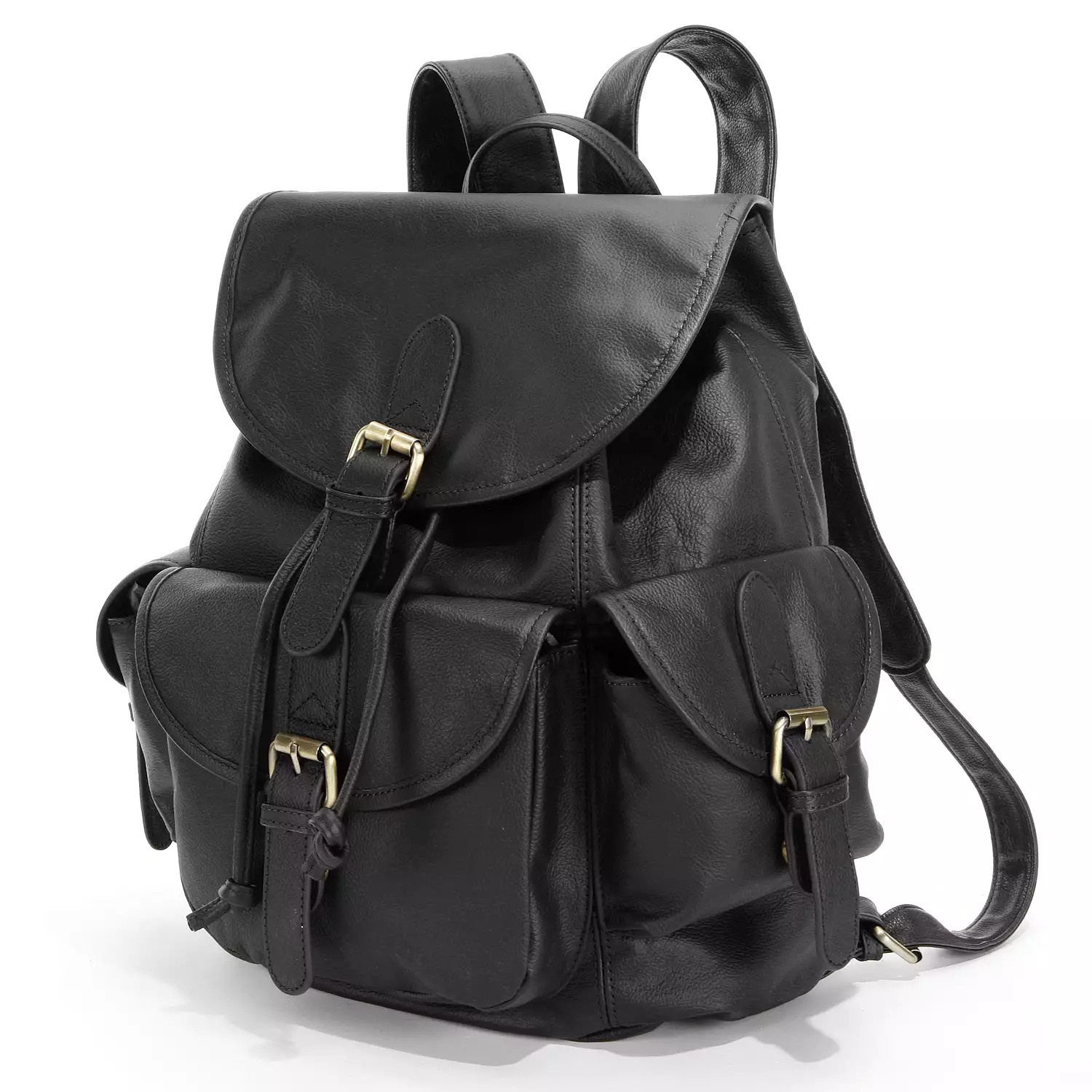 buckle backpack leather Amerileather Urban Buckle-Flap Backpack (#1822-024) Black
