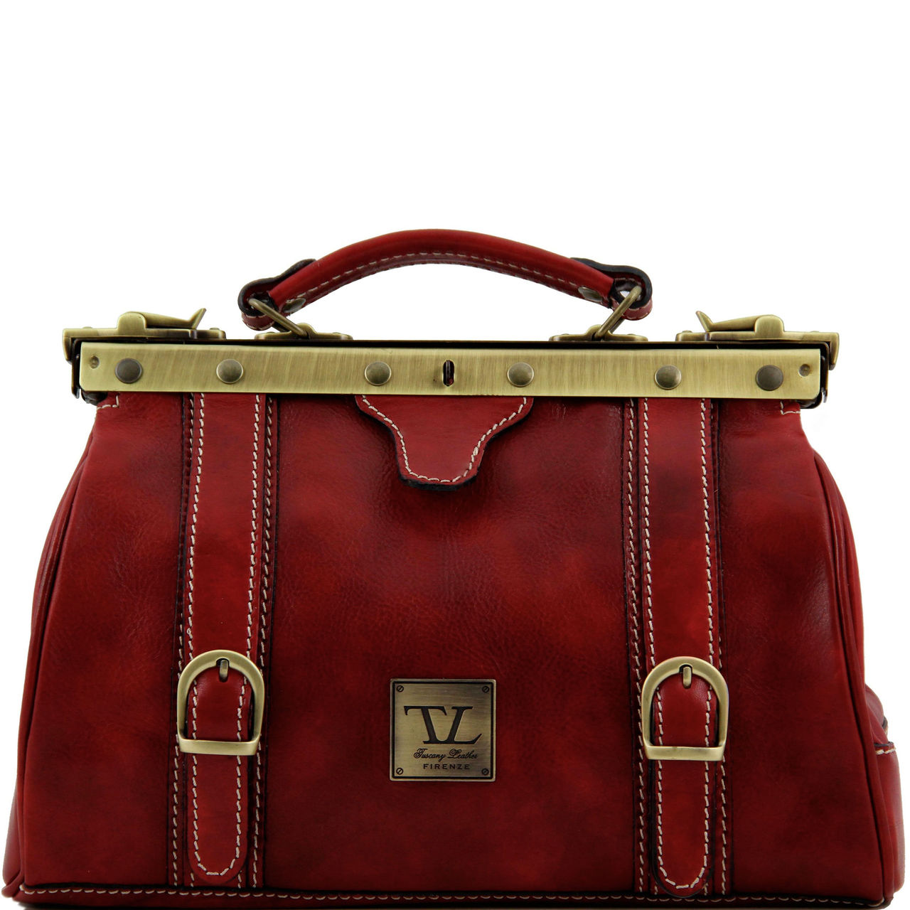 A RED LEATHER GLADSTONE-BAG