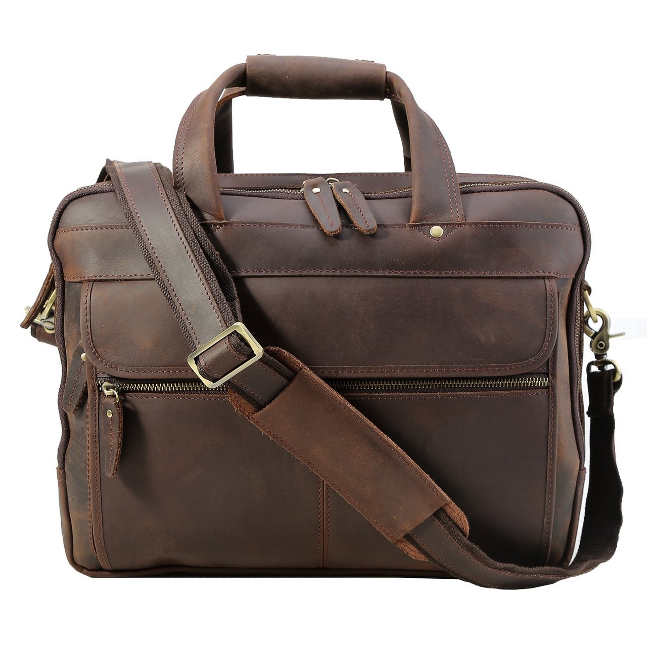 Personalized Monogram Full Grain Distressed Leather Briefcase Messenger Bag  Laptop Bag