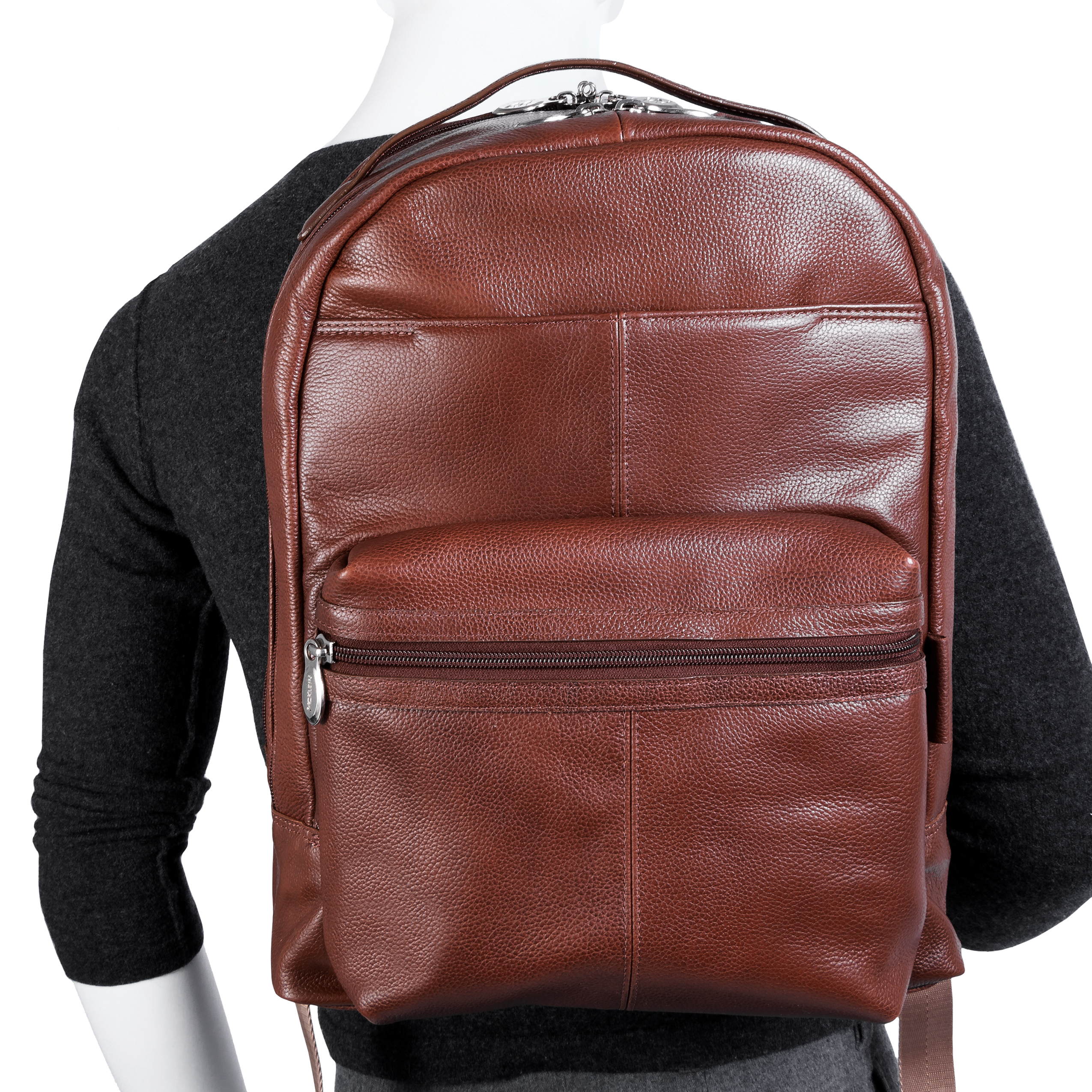 McKlein Parker 15” Leather Dual-Compartment Laptop Backpack (Brown)