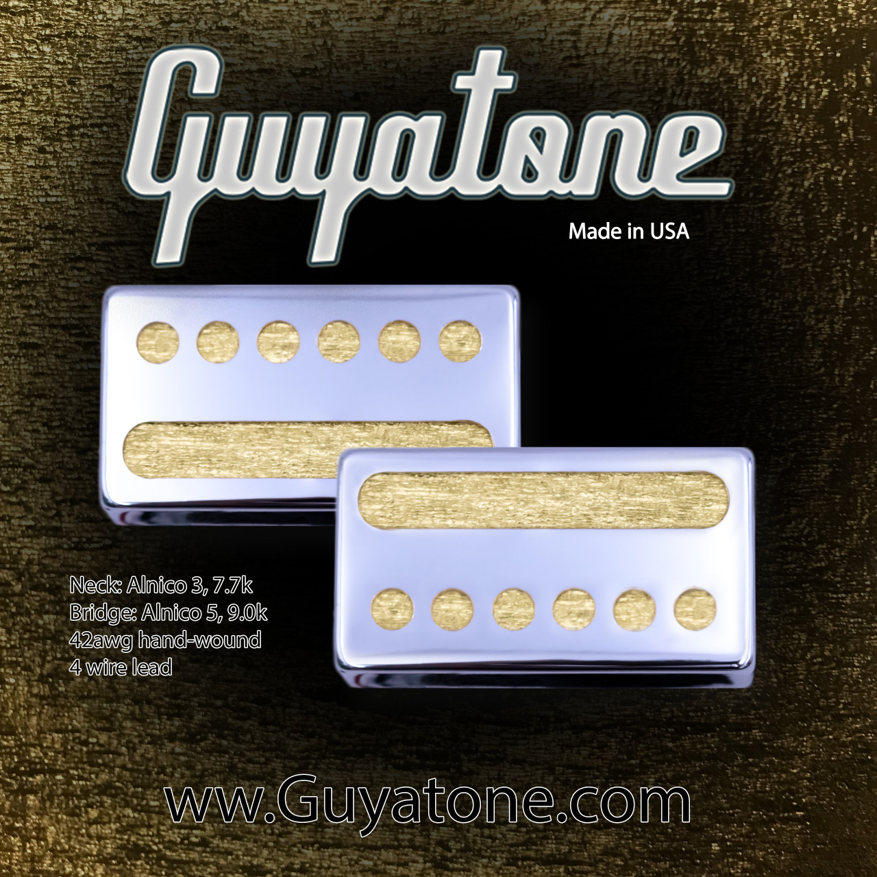 Guyatone Gold Foil Pickup Chrome Humbucker Set, Alnico 3 & 5 - 7.7 