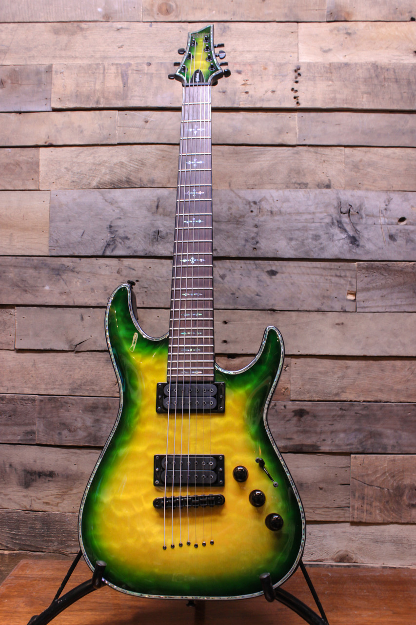 Schecter Hellrasier C-7 7-String Passive Quilted Green / Yellow