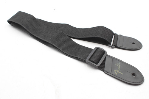 Optimized Title: Official Fender Black Poly Webbing Guitar Strap - Stamped Logo, Leather Ends