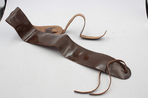 Vintage Unbranded Wide Glazed Leather Guitar Strap - Gloss Brown, Scratch-Free Ladder Style with Acoustic Tie, NOS