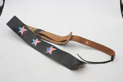 Vintage Levy's DM8USA Wide Leather Guitar Strap - American Flag Stars, Suede Back, Scratch-Free Ladder Style