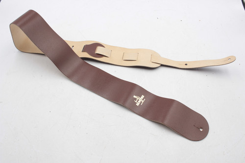 Vintage Klondike Wide Saddle Leather Guitar & Bass Strap - Brown with Tan Suede Back, Scratch-Free Ladder Style, NOS
