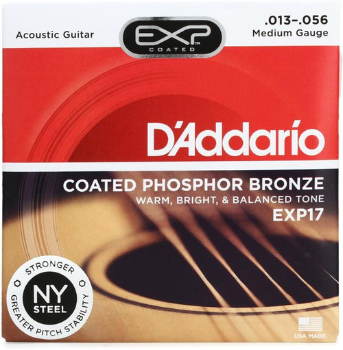 D'Addario EXP17 Coated Phosphor Bronze Acoustic Strings: 13-56 (Medium)