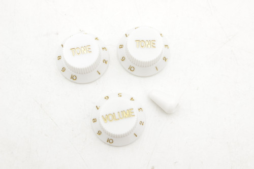 White / Gold Knobs & Switch Tip Set for Fender Strat 1 Volume , 2 Tone