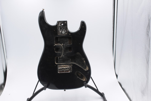 Unknown Strat Style Black Electric Guitar Body Project w/ bridge parts