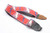 Vintage Fender Monogrammed Guitar Strap - Red with Blue Logo and White Pattern, Leather Ends