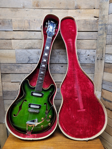 Teisco Crown Vintage Green Burst Semi Hollow Electric Guitar
