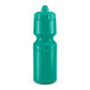 A drink bottle in vibrant teal with a wide body and a sports-style cap. It features a logo on the side.