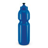 A drink bottle in a vibrant blue color with a squeeze design and a black top nozzle.