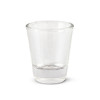 A clear glass shot glass with a slightly thicker base for stability.