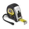 A 5 metre tape measure featuring a black and yellow design with a sturdy casing and a metal end hook.