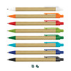 A collection of eight Kraft Pens in various colours, including white, red, orange, green, and blue. Each pen has a branding logo.