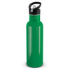 A drink bottle in a vibrant green color with a black cap and a built-in handle for easy carrying.