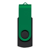 A green and black Helix 8GB flash drive with a swivel design and a logo.