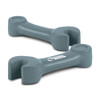 A pair of grey stress spanners with a logo, designed for stress relief and shaped like tools.