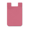 A pink silicone phone wallet featuring a smooth, curved design and a slot for cards.