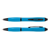 A blue stylus pen with black accents, featuring a sleek design and a clip on one side.