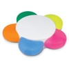 A flower-shaped highlighter set with orange, pink, green, yellow, and blue petals, featuring a white centre.