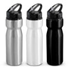 A drink bottle collection featuring three colors: silver, white, and black. Each bottle has a flip cap for easy access.