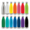 A drink bottle collection featuring various colours, including stainless steel, white, yellow, orange, pink, red, green, blue, and black.