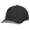 A black cap featuring a classic design with a curved brim and contrasting trim.