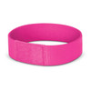 A vibrant pink wristband designed for events and exhibitions, featuring a smooth finish and a secure closure.