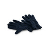 A pair of navy fleece gloves, featuring five fingers and a comfortable fit. They have a soft texture and a simple design.