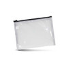 A small transparent cosmetic bag with a black zip closure. Suitable for toiletries and accessories.