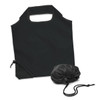 A black reusable grocery bag with a foldable design, accompanied by a matching storage pouch.
