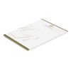 A4 notepad with 50 leaves, featuring a cream cover and a gold trim, includes a logo at the top.