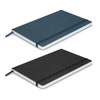 A Hudson Notebook set featuring a navy blue and a black cover, each with an elastic band and ribbon bookmark.