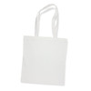 A white bamboo tote bag with two long handles and a minimalistic design. It features a logo.