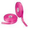 Two rolls of 25mm wide pink personalised ribbon on spools, featuring a glossy finish.