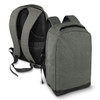 A green anti-theft backpack with padded shoulder straps and a sleek design, featuring a logo on the front.