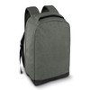 A dark green anti-theft backpack with a structured design and adjustable straps, featuring a logo on the side.