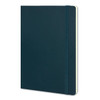 A large, dark green soft cover notebook with an elastic band and lined pages. It features a logo on the cover.