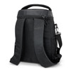 A black cooler backpack with padded straps and mesh side pockets, featuring a zippered compartment on top.