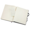 An extra-large Moleskine classic hard cover notebook in black, featuring plain cream pages and a ribbon bookmark.