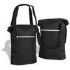 A drink bottle cooler bag in black, featuring a zippered front pocket and adjustable shoulder straps.