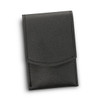 A black leather case containing a manicure set, featuring a sleek design and a flap closure.