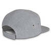 A grey cap with a flat brim and adjustable strap at the back, featuring ventilation eyelets.