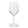 A clear, elegant 440ml wine glass with a slender stem and a wide bowl, featuring a simple logo on the base.
