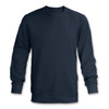 A dark navy unisex sweatshirt with long sleeves and ribbed cuffs, featuring a logo.