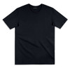 A plain black women's t-shirt with short sleeves and a round neckline, featuring a logo.